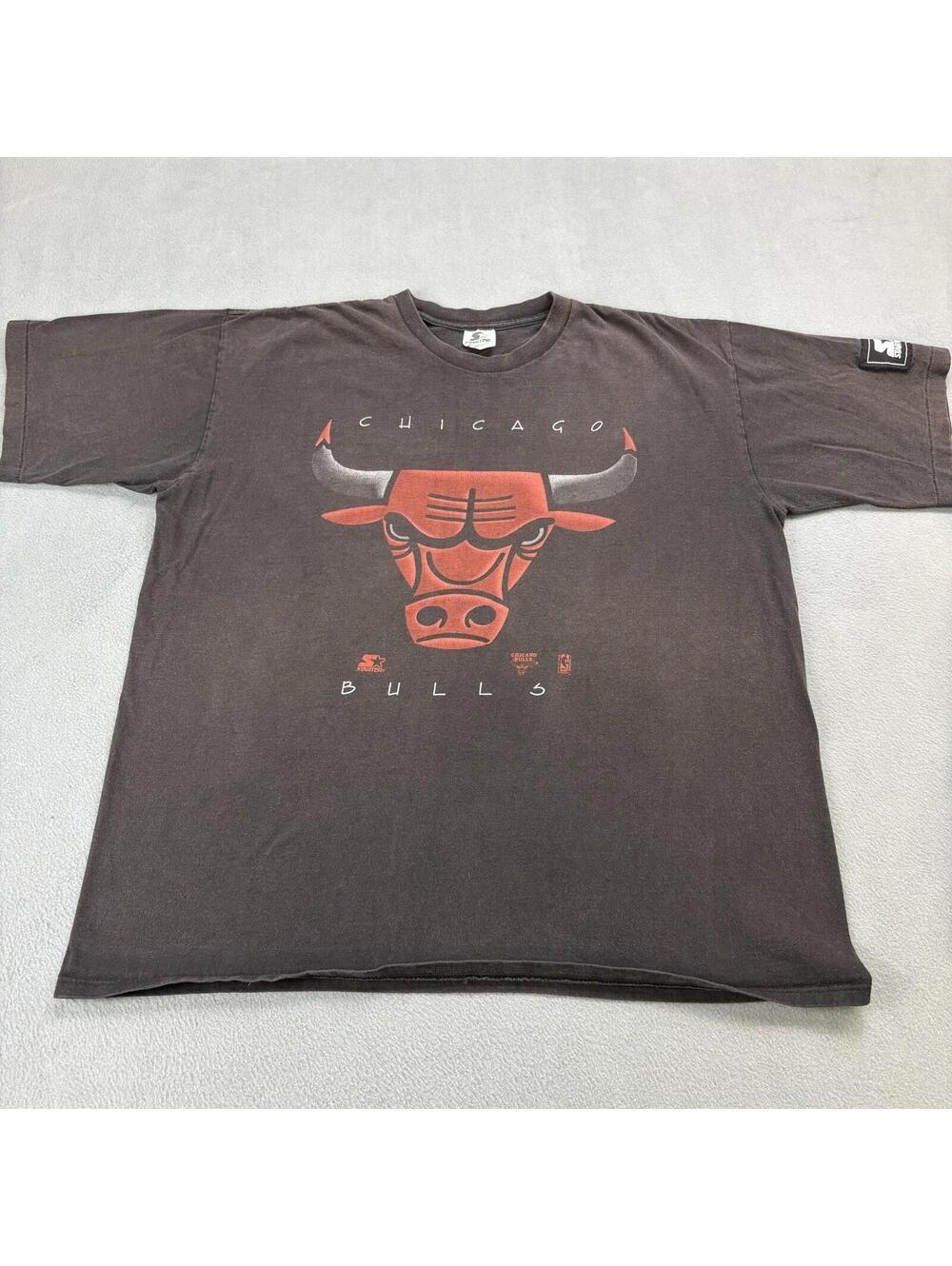 Vintage 90s Chicago Bulls NBA Stater T Shirt Size Large Black Faded Basketball